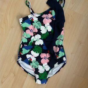 Hanna Andersson Kids One Piece Swimsuit - Navy and Green Tropical